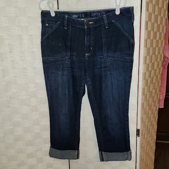 Carhartt Womens Curvey Fit Capris Dark Blue Women's Jeans Sz 12 - Picture 1 of 6